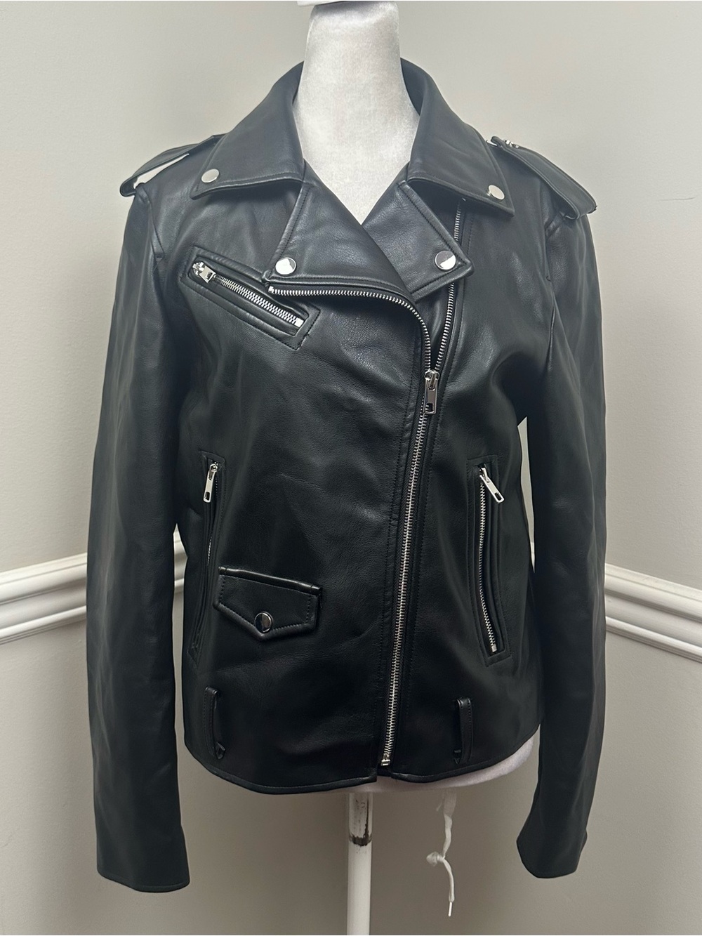 Philosophy Black Faux Leather Moto Jacket with Silver Hardware S